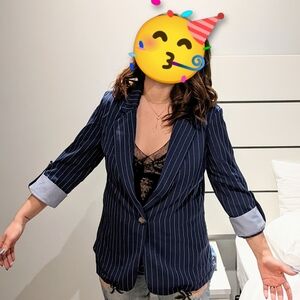 Elegant Navy Pinstripe Blazer